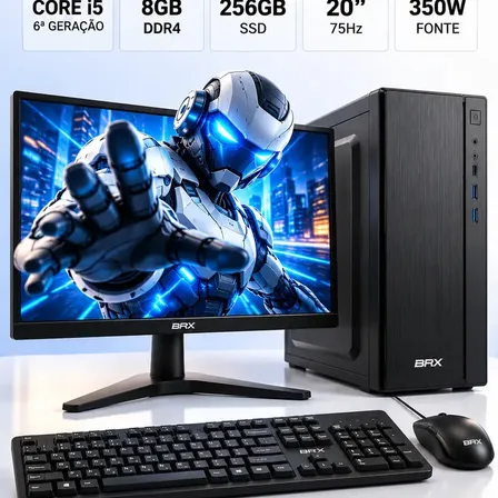 Computador Completo 21'' Brx Intel Core I5 6500 Geração 16gb Ssd 256gb Monitor Led 75hz Windows Teclado Mouse Kit Completo Desktop Office Home Office Estudo Trabalho 256 Gb 8 Gb Hd Graphics