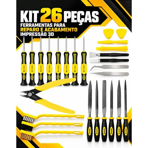 Kit de Ferramentas para Reparo e Acabamento de Impressão 3D, 26 Peças EVOFIX