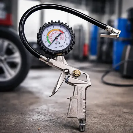 Calibrador Inflador Pneus Manômetro 220 Psi Conexão 1/4 Mangueira Flexível 350mm Gatilho Bico Presilha Medidor Pressão Encher Esvaziar Carro Moto Bicicleta Caminhão Compressor Ar Pneumático