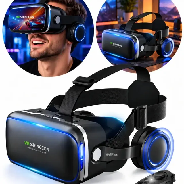 Óculos VR Shinecon SC-G04E Realidade Virtual 3D c/ Fone Controle Android iOS WellPlus