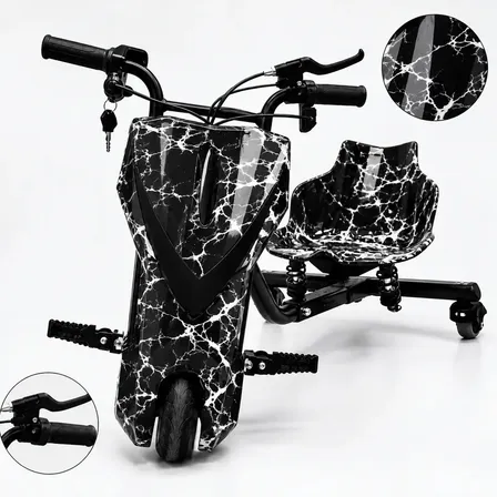 Triciclo Drift Elétrico Infantil 350w NanotoyZzz Roda 8.5'' Com Freio Manual Amortecedores Bluetooth Led Tamanho Grande Preto