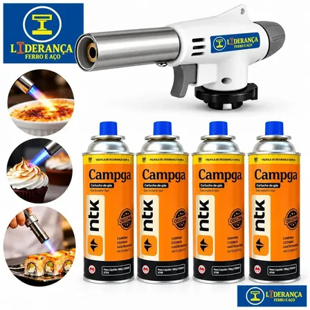 Maçarico Portátil Regulável Com 4 Refis Chama Fina 1300°c Para Gás Butano Culinária Soldagem Artesanato Reparos Manutenção Encanador Churrasqueira Uso Doméstico Marca - Liderança