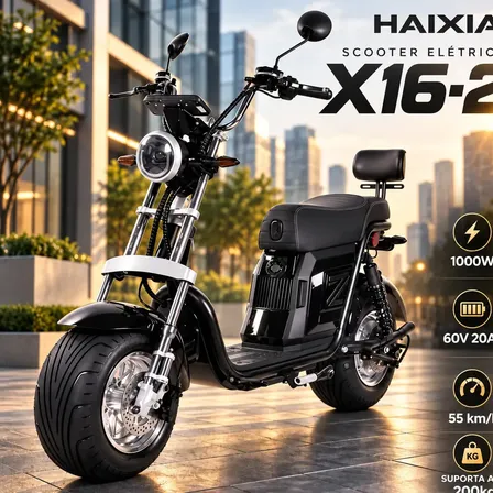 Scooter Elétrica Haixia X21 1000W 60V 20Ah Até 55km/h Autonomia 45km Bateria Removível Freio a Disco Painel Digital Inglaterra