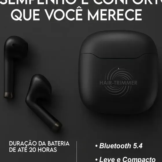 Fone De Ouvido Sem Fio Tws Bluetooth 5.1 Cancelamento Cvc Chamadas Hd Modo Jogo Baixa Latência Bateria Longa Estojo Magnético Controle Touch Som Premium Versão Avançada Cor Preto HAIR TRIMMER