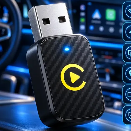 Adaptador Carplay Sem Fio Android Auto 2 Em 1 Usb Wireless Automático Plug Play Para Carro Multimídia iPhone Android Conexão Rápida
