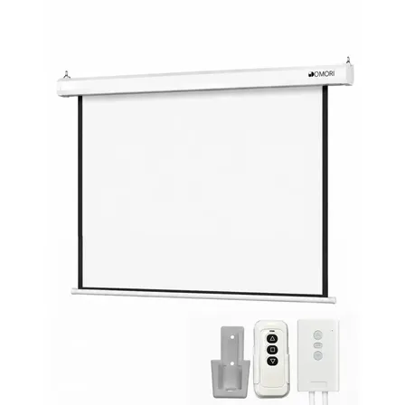 Tela De Projeção Retratil Elétrica - Domori - 100 Polegadas C/ Controle Remoto Automação Alexa Igreja Matte White Hd Profissional Premium