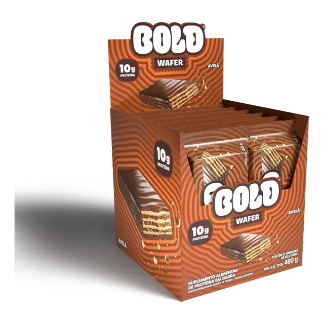 BOLD Wafer Sabor Avelã 10g de Proteína 40g 12 un.