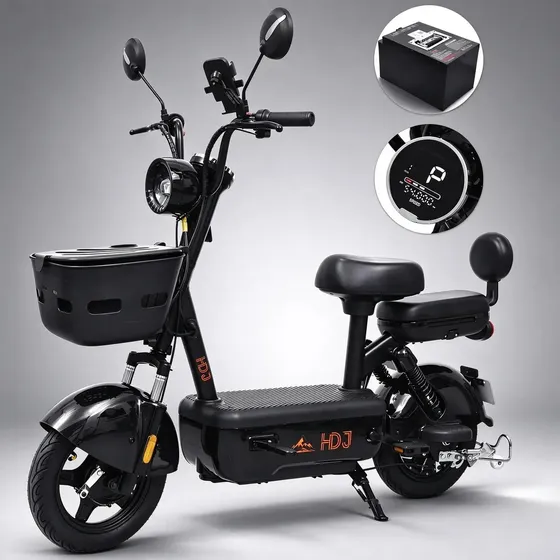 Bicicleta Elétrica HDJ GS006 1000W 60V com Bateria Removível, Aro 14