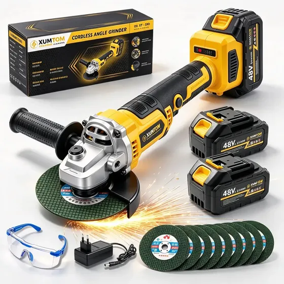 Esmerilhadeira Lixadeira Angular 48V sem fio 11000rpm Brushless 2 Baterias 10 lâminas de serra