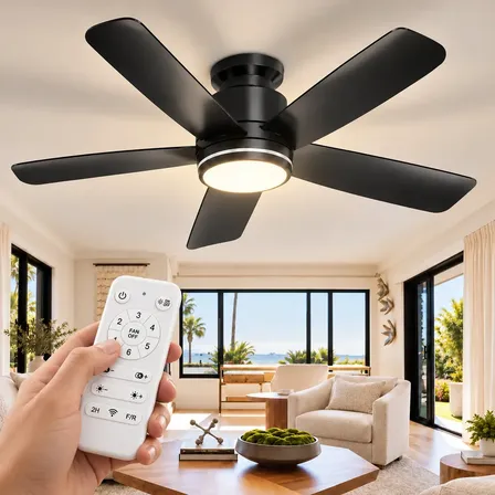 Ventilador De Teto Com Led E Controle Remoto, Tieesa Silencioso De 42 Preto 1 M 127/220v Plástico 5
