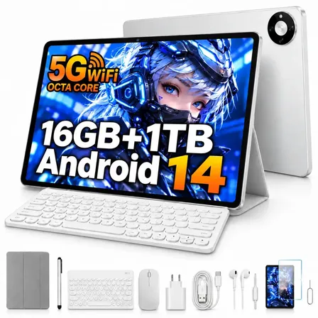 Tablet 16GB+1TB Android 14 Tela 11.6 Polegadas 5G WiFi 10 Núcleos 120Hz Com Teclado Mouse e Caneta