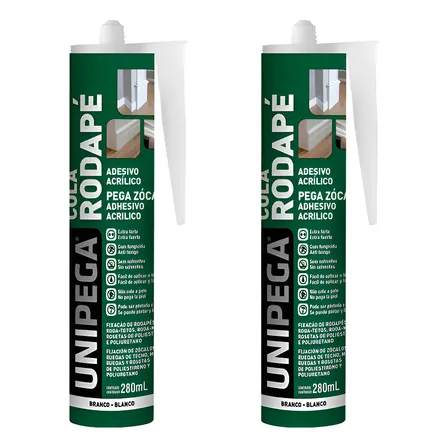 Kit 2 Cola Rodapé / Madeira / Poliestireno / Colagem Rápida Branco