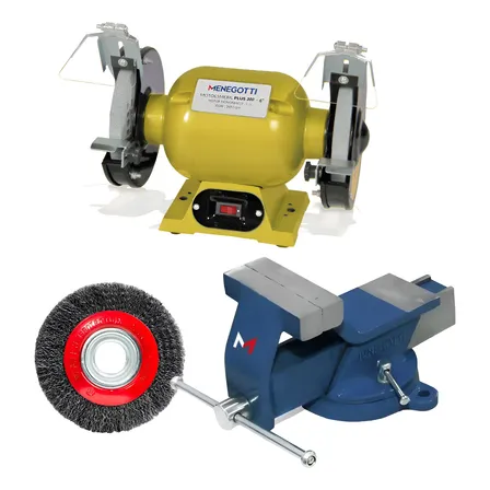 Moto Esmeril Bancada Menegotti + Torno 125mm E Escova De Aço Unica 110v Ou 220v