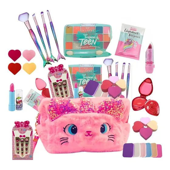 Kit Maquiagem Infantil Maleta Com Batom, Sombra E Gloss