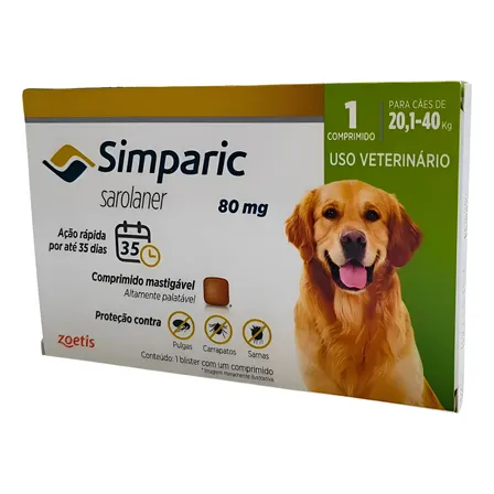 Simparic Zoetis 80mg Cães 20-40kg - 1 Comprimido Verde