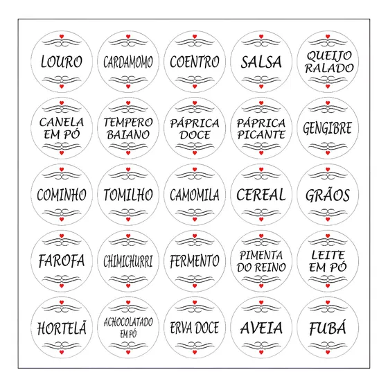 100 Etiquetas Adesivas Transparente P/ Porta Temperos Grãos Transparente Temperos