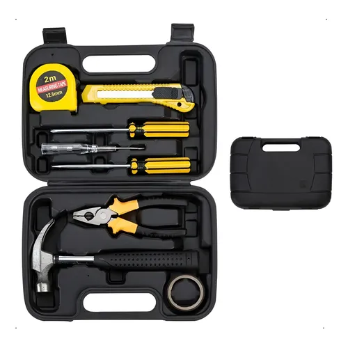 Kit Maleta Ferramenta 8 Peças Phillips Fenda Alicate Martelo Preto