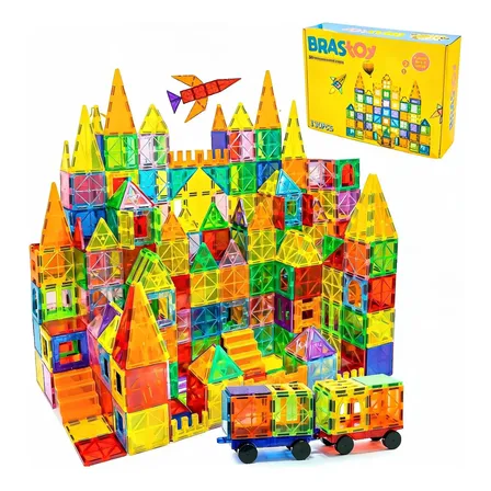 Brastoy Blocos Magnéticos 130 Peças Brinquedo Educativo 130 Blocos