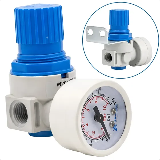 Regulador De Pressão Rosca 1/4 C/ Manômetro 0-10 Bar 150 Psi