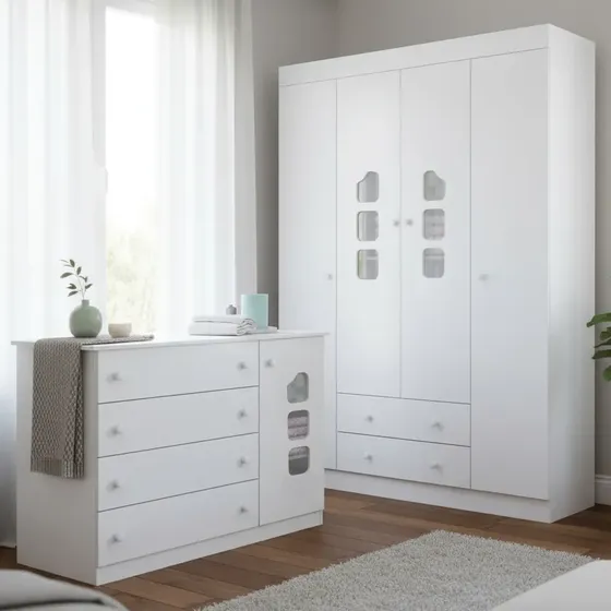Guarda Roupa E Cômoda 100% Mdf Livia - Phoenix Branco