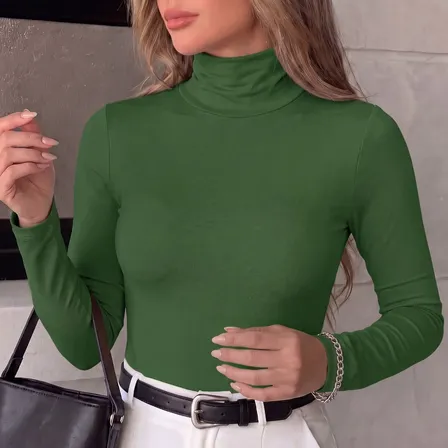 Blusa Feminina Cacharrel Segunda Pele Manga Longa Gola Alta Verde-militar Gg