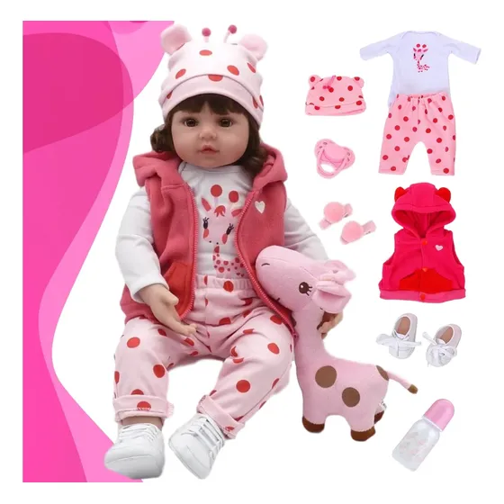 Boneca Bebê Reborn Girafinha Realista New Happy