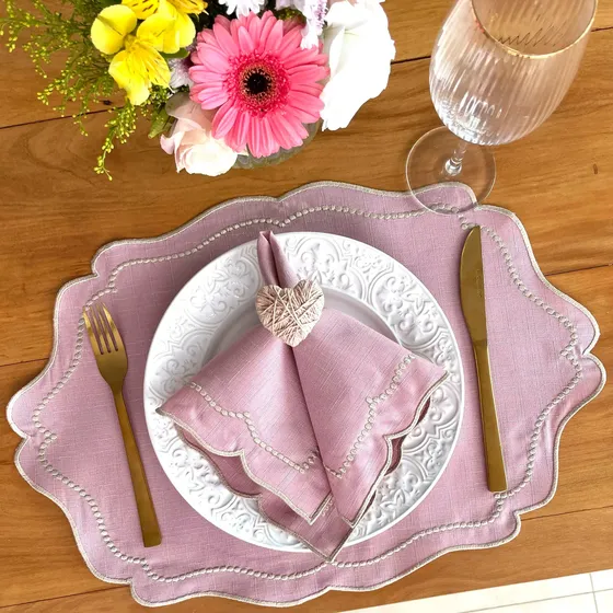12 Pçs (6 Jgos) Jogo Americano Bordado Rose C Guardanapo Rosa