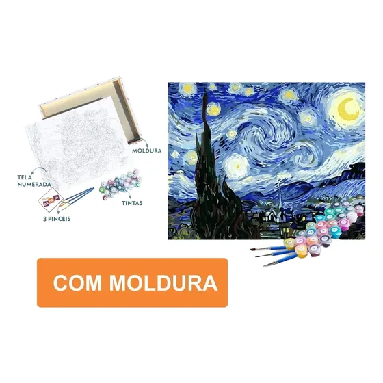 Pintura Numerada Terapêutica Noite Estrelada 40x50 Moldura