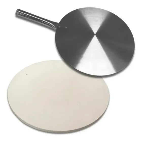 Pedra Refratária Redonda Assar Pizza 35cm E Pá Alumínio Prateado