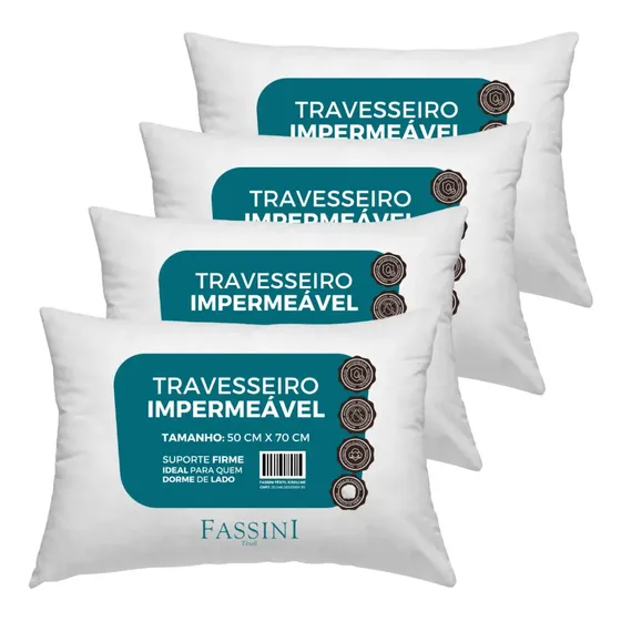 Kit 4 Travesseiro 50x70 Impermeável Lavável Suporte Firme