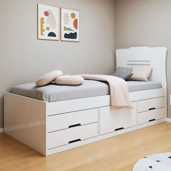 Cama Solteiro 5 Gavetas Júlia Conquista Moveis Wt Branco