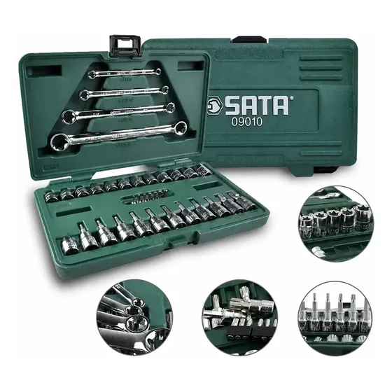 Jogo Soquete 1/4 3/8 Chaves E A Torx 35 Peças Sata Cor Verde