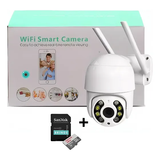 Kit Câmera Ip Wifi Hd 1080p + Cartão De Memória 64gb Icsee Branco