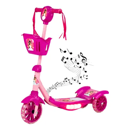 Patinete Princesa Rosa Infantil Luz E Som Menina Rosa Princesa