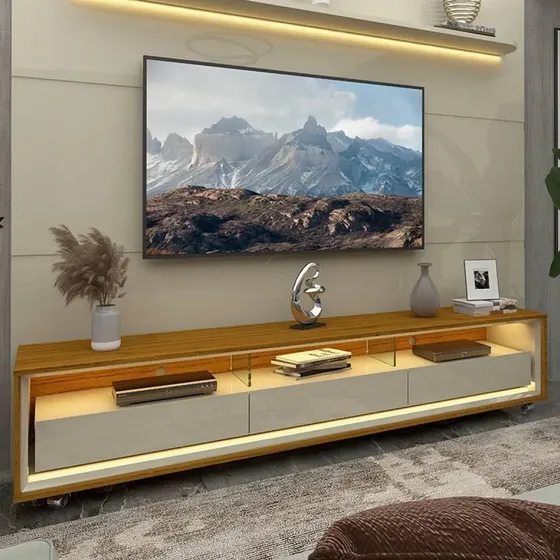 Rack Com Painel Para Tv Até 85 Polegadas Led 3 Gavetas Wt