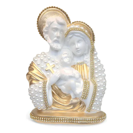 Imagem Sagrada Família De Pérolas E Strass - 20 Cm Perolada Bege