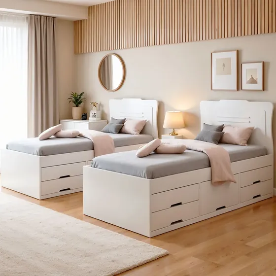 Conjunto 2 Cama Solteiro 5 Gavetas Júlia Branco Aa Branco