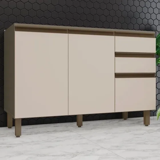 Balcão Pia 2 Gavetas 3 Portas 120cm Connect Henn Gg Duna/cristal