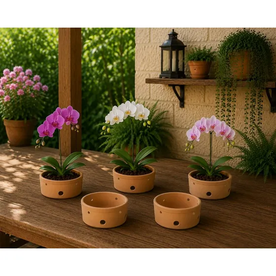 5 Vaso Barro Cerâmica Orquídea Jardim Flores C/ Furos - O1