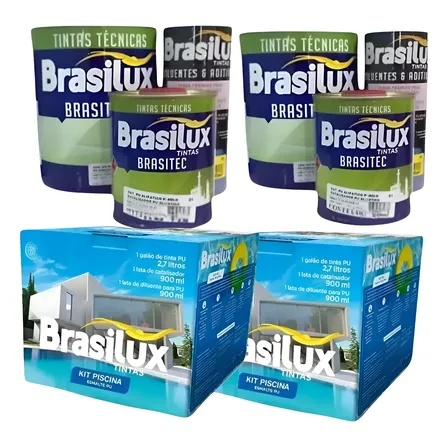 2 Kit Tintas Impermeabilizante Para Piscina Fibra Azul 92mts Azul Acetinado