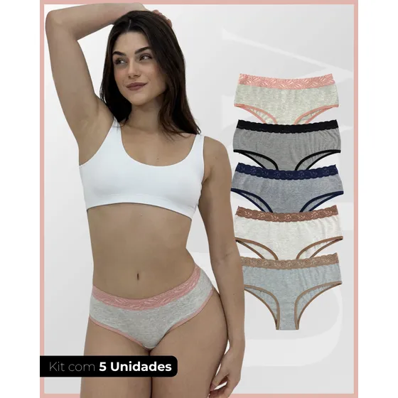 Kit Calcinha Algodao Tpm Pos Parto Cos Alto Intima 5 Und Chocolate Castanho Preto Marinho Lilás P