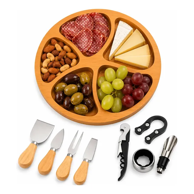 Kit Vinho 4 Peças + 4 Facas P Queijo + Petisqueira Presente