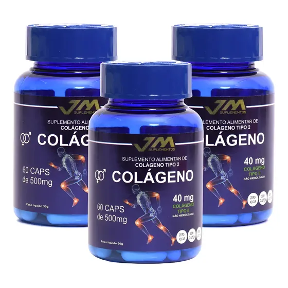 Kit 3 Potes Colágeno Tipo 2 40mg 60 Capsulas Jm Suplemento