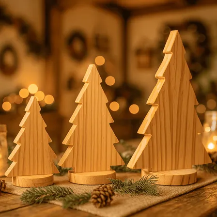 Trio Árvore Natal De Mesa Decoração Madeira De Pinus Verde-escuro