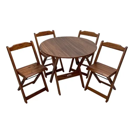 Mesa Bar Dobrável Redonda 90cm + 4 Cadeiras Madeira Premium Imbuia
