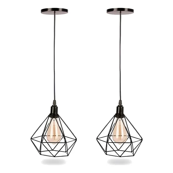 Kit 2 Pendentes Luminaria Diamante Aramado Cabo Regulavél