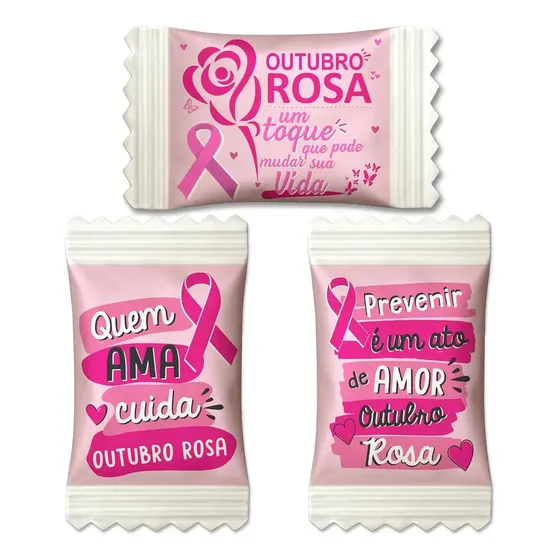 100 Balas Outubro Rosa Já Personalizadas Brinde Lembrancinha