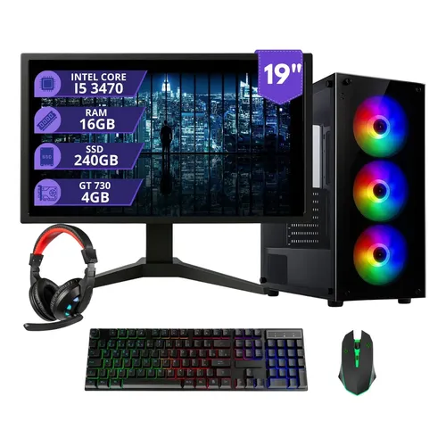 Pc Gamer Intel Core I5 16gb Ssd 240gb Vídeo 4gb Monitor 19 480 Gb 16 Gb Placa De Video 4gb