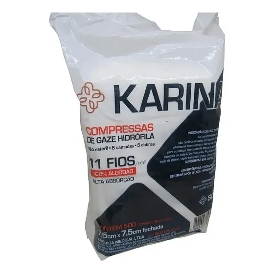 Compressa De Gaze 7,5 X 7,5 11 Fios Não Estéril Pct C/ 500
