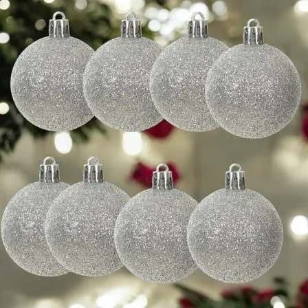 Kit Bolas De Natal Prata Com Glitter Luxo Florarte C/8un Prata Com Glitter Natal